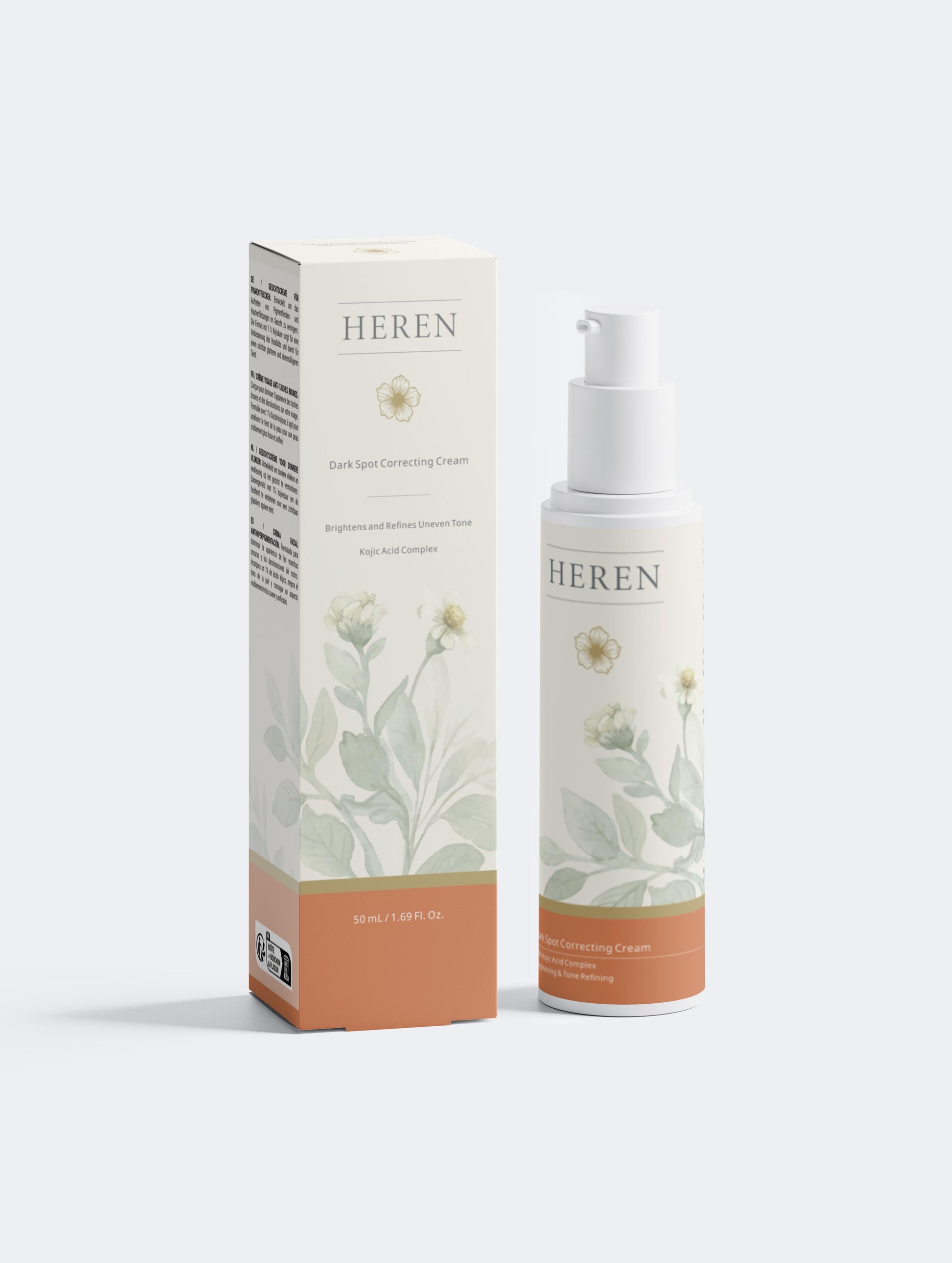 HEREN skincare product packaging on a white background