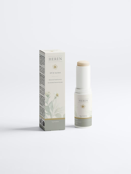 HEREN skincare product and packaging on a white background