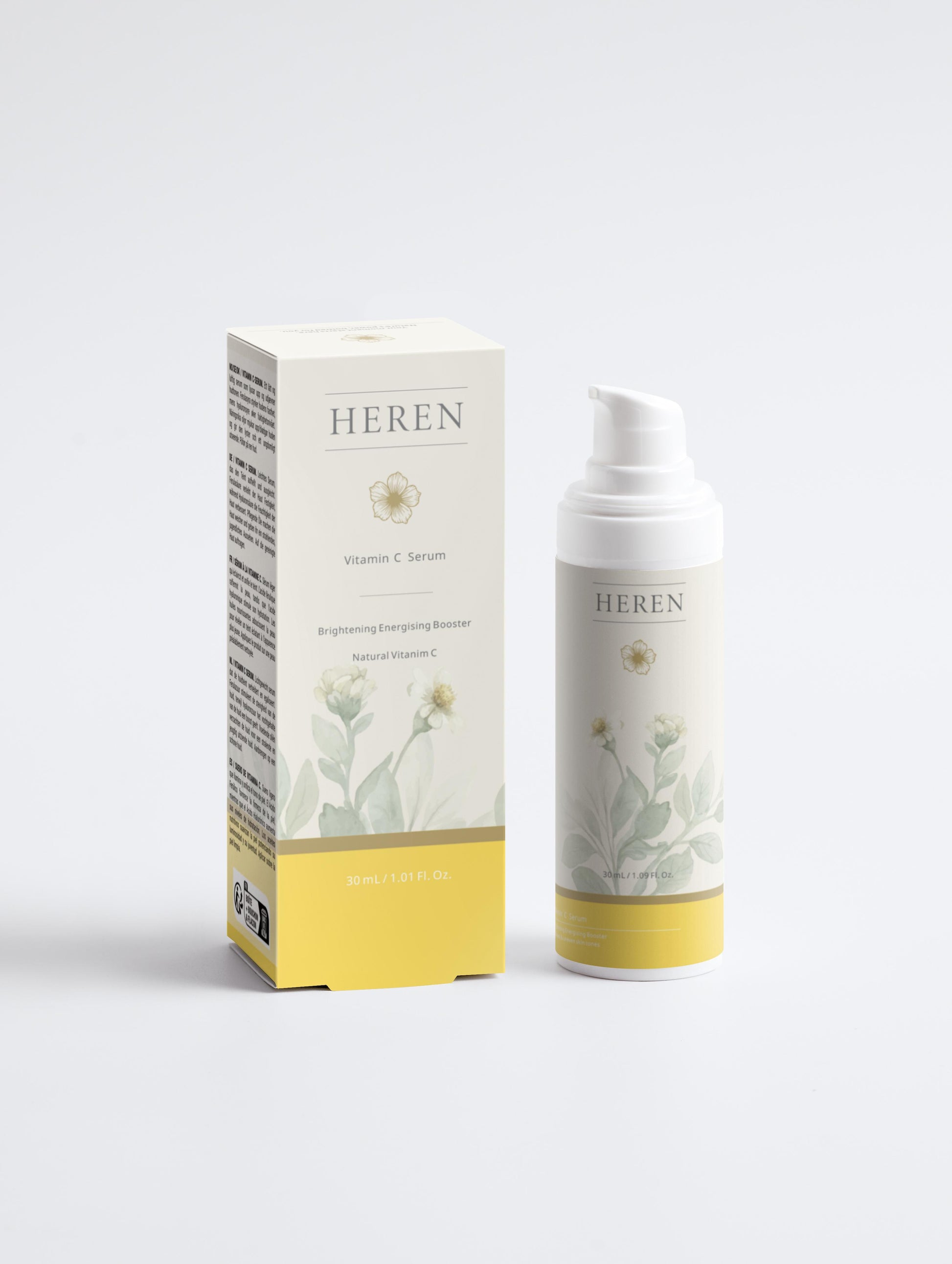 HEREN skincare product packaging on a white background