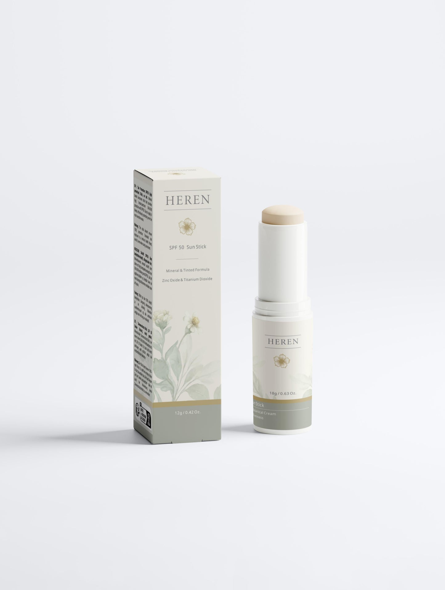 HEREN skincare product and packaging on a white background