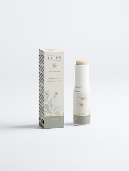 HEREN skincare product and packaging on a white background
