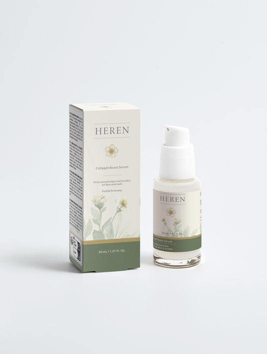 HEREN skincare product packaging on a white background