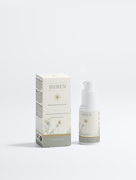 HEREN skincare product and packaging on a white background